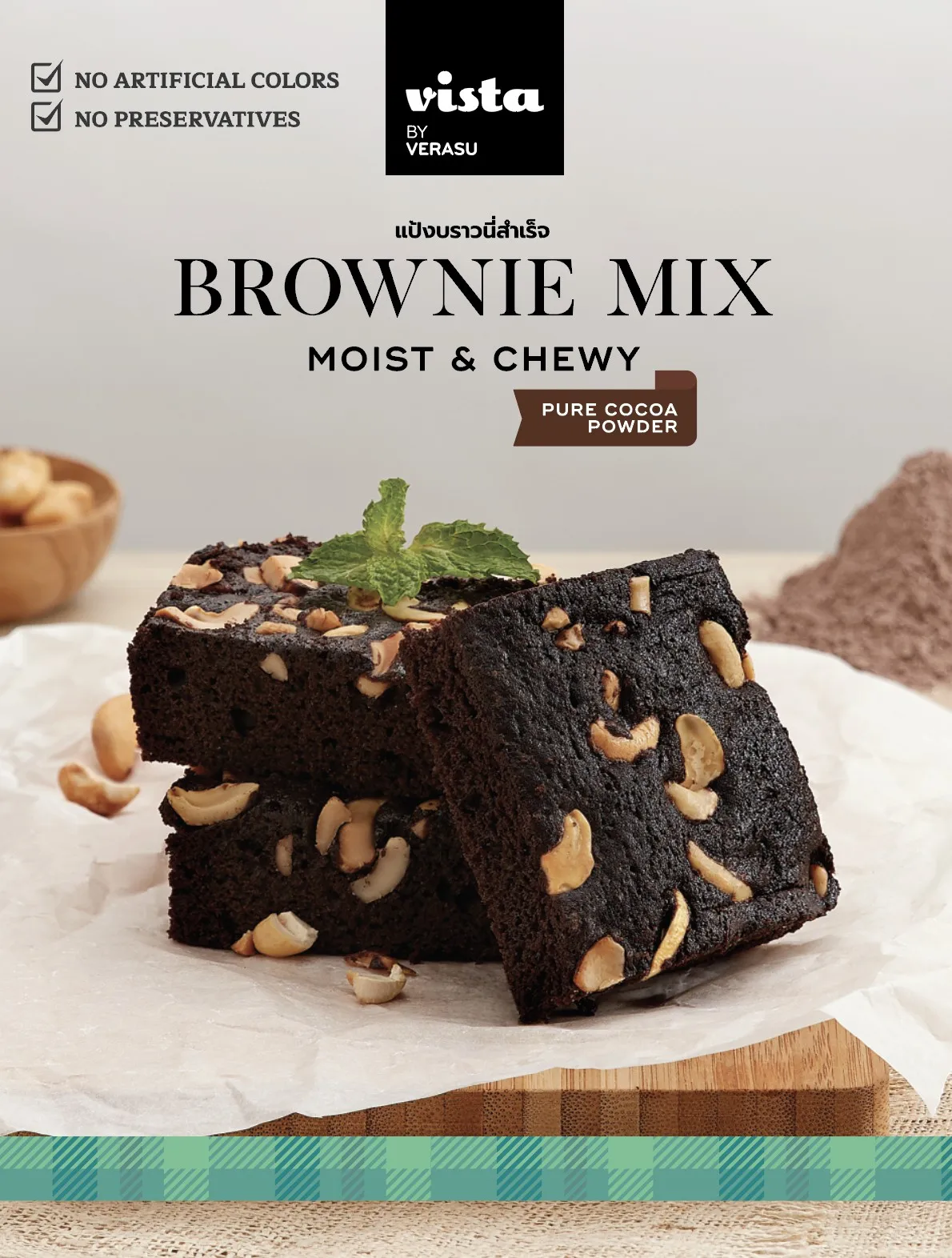
95% Purity Vanilla Flavor Pure Cocoa Powder Brownie Mix Moist and Chewy From Thailand 