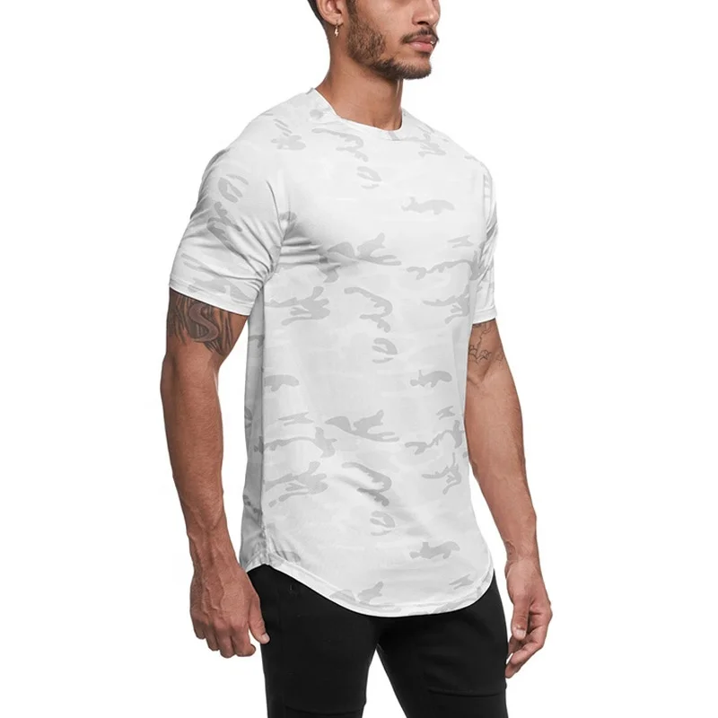 Cheap Custom White Camo Muscle Fit Gym T Shirt Oversize Bodybuilding Short Sleeve T Shirt Blank Sport Gym Slim Fit Men T shirt