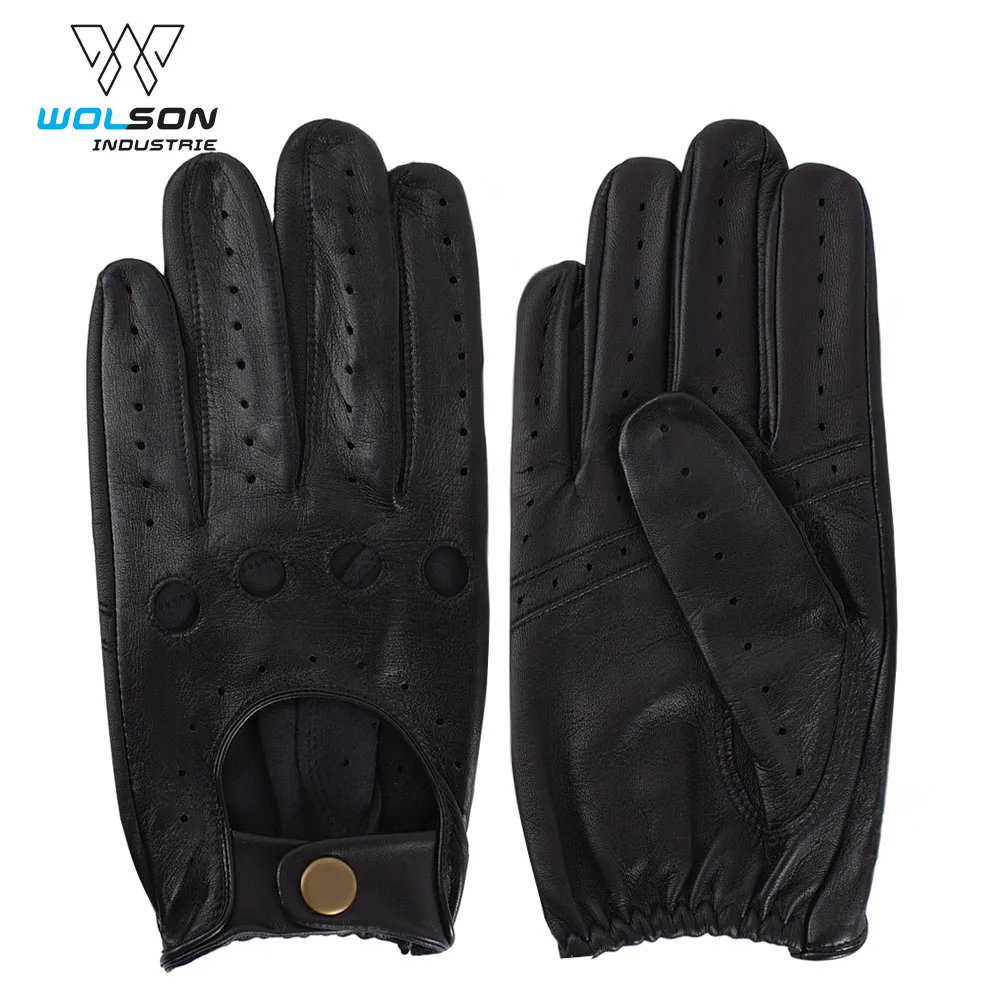 Leather Full-Finger Driving Gloves Factory professional black sheepskin leather car driving fashion men gloves for driving