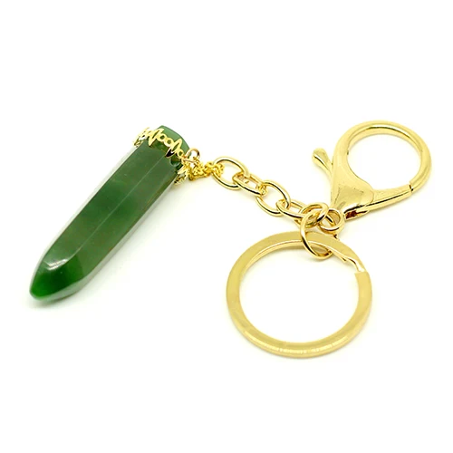 Wholesale Natural Gemstone Healing Stones Genuine Jade Nephrite no touch tool brass key chain Wand Point