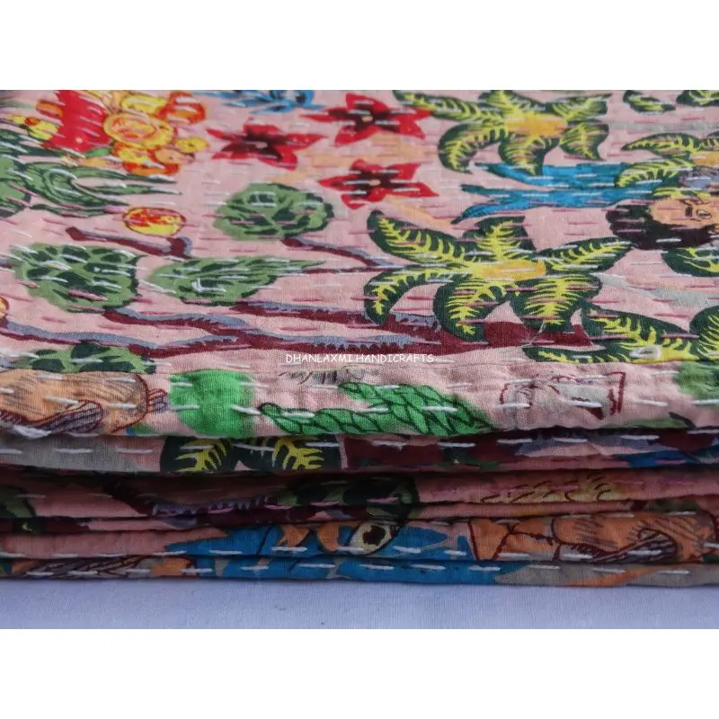 Индийская розовая Фрида Кало красивое домашнее декоративное покрывало ручной работы оптом хлопковое Kantha с принтом