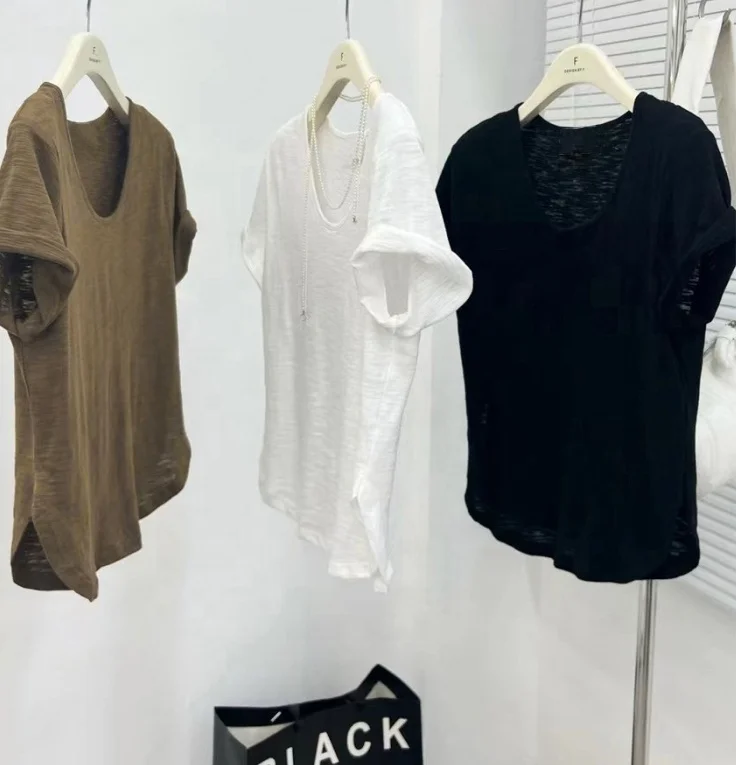 Breathable summer casual lightweight blank 55% hemp 45% organic cotton women t shirt