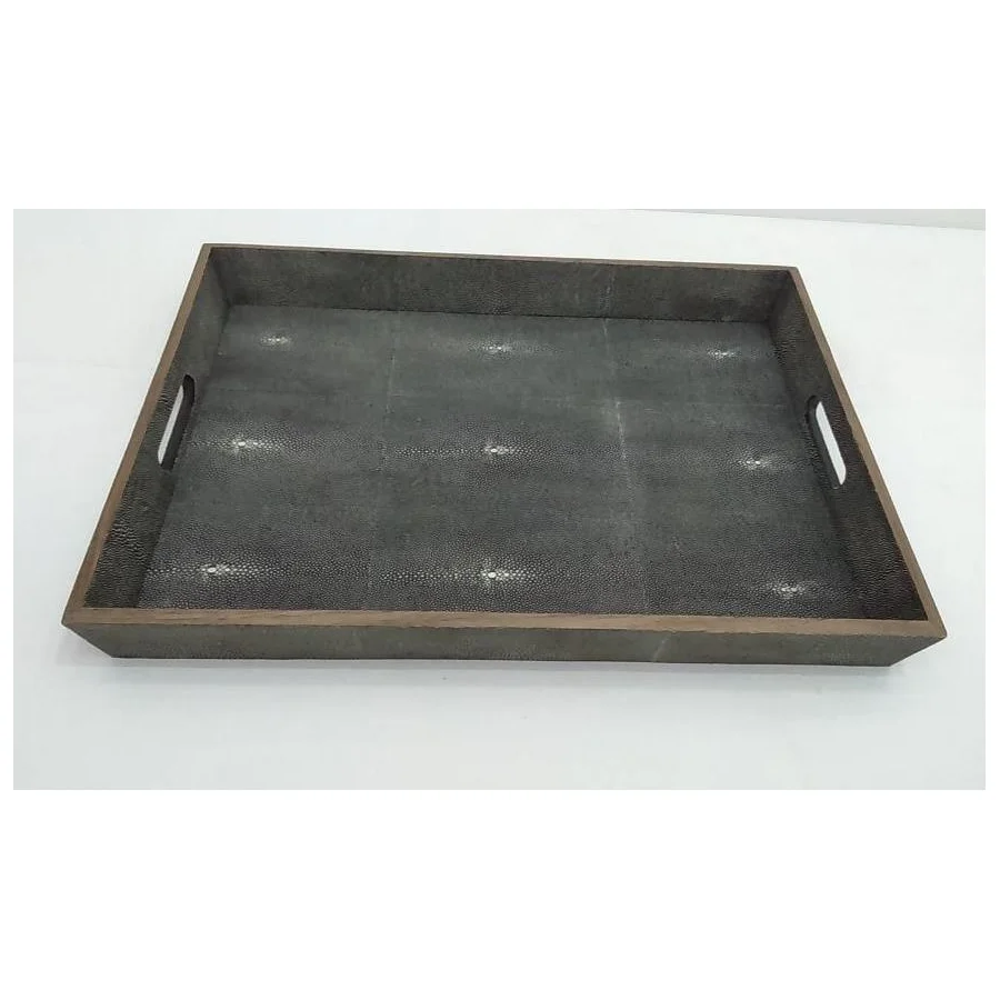 Современный роскошный прямоугольный декоративный искусственный шагреневый поднос для кофейного столика оптом