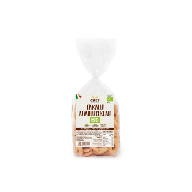 Finest Organic Italian Baked Goods Apulian Taralli with Multigrain Flour Ester Cookies Biscuits Savoury Snack 250g
