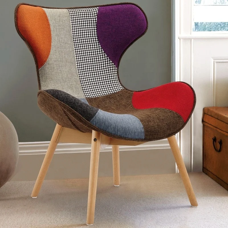 Living room/bedroom portable patchwork contemporary armchair recliner with footstool