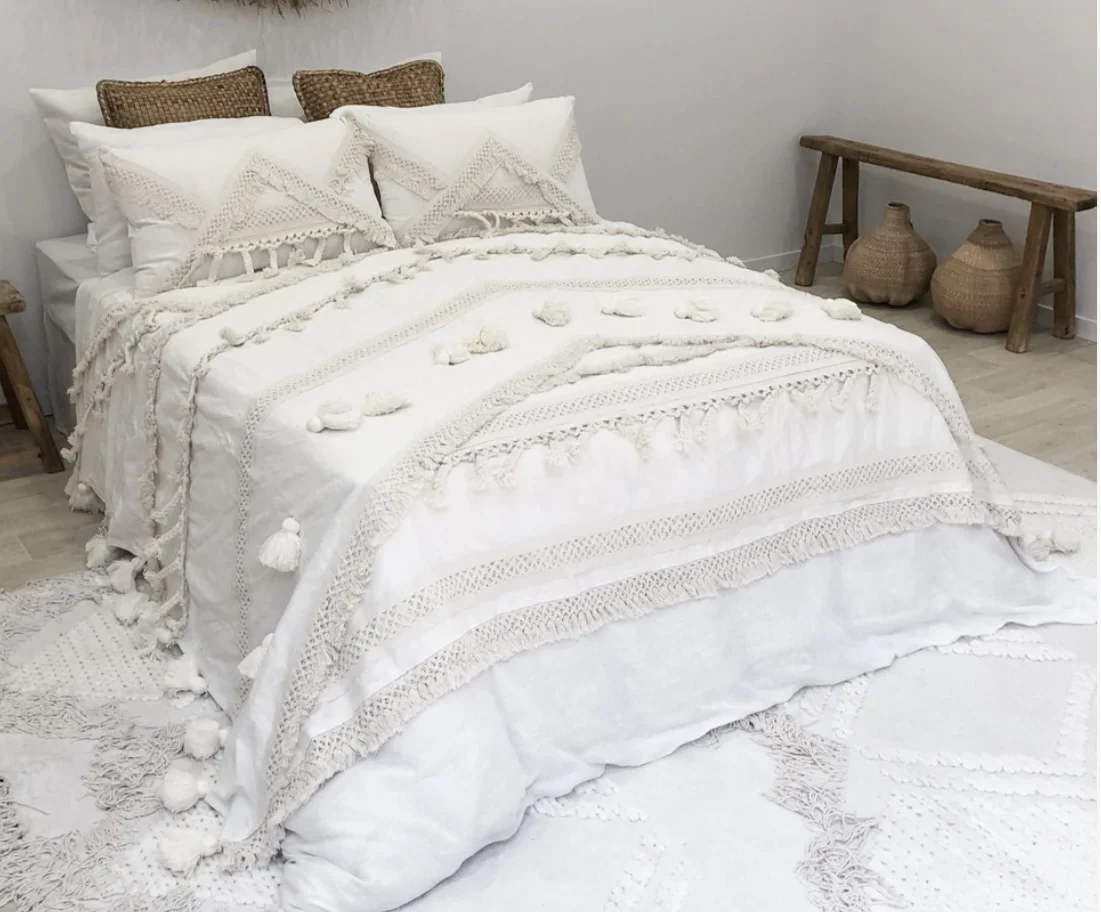 Luxury high quality woven 100% cotton decorative luxe throw blanket