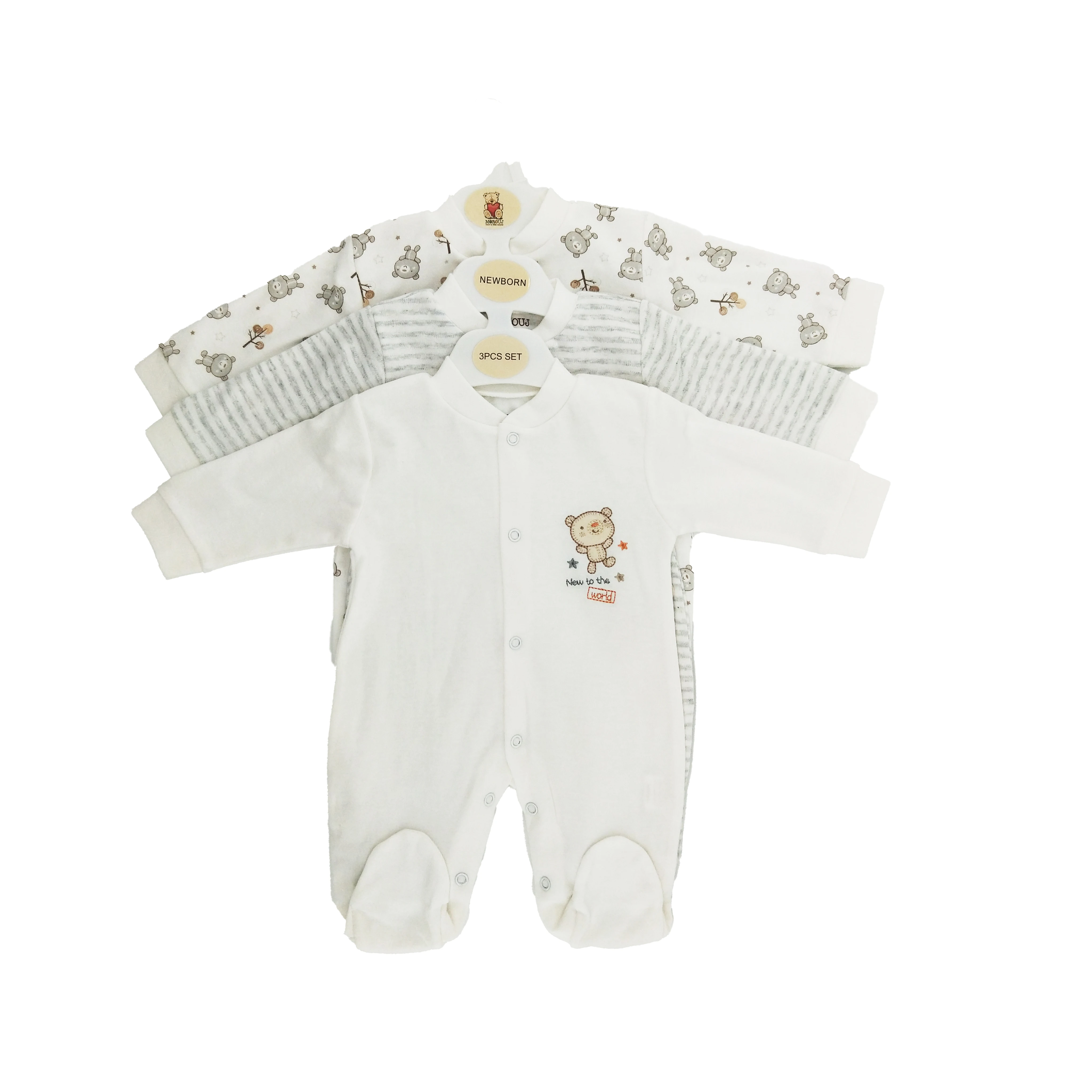 Cute 100% cotton high quality 3 pieces pack breathable all season unisex baby clothing set