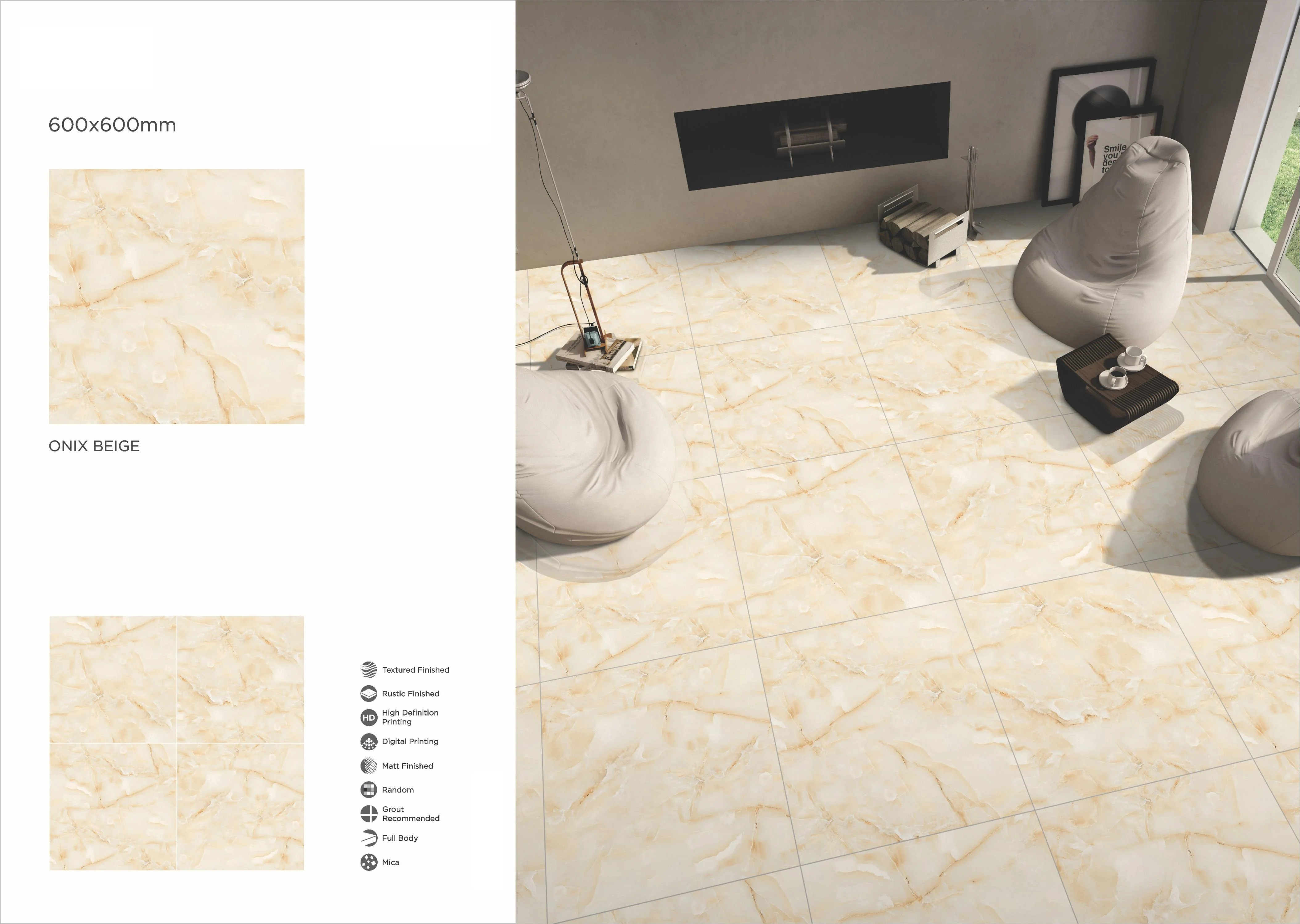 Керамическая глазурованная плитка 600x600 мм