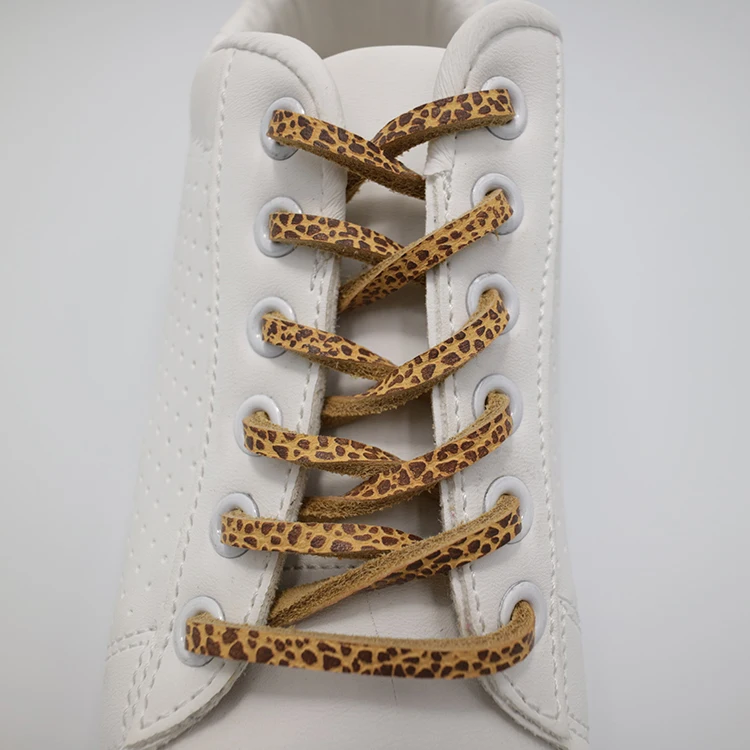Animal Printed Square Shape Cowhide Shoelaces