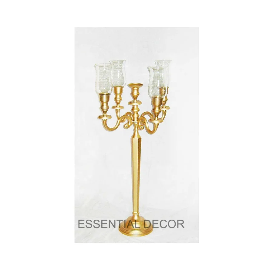 Gold Candelabra 5 Candle With Glass Votive