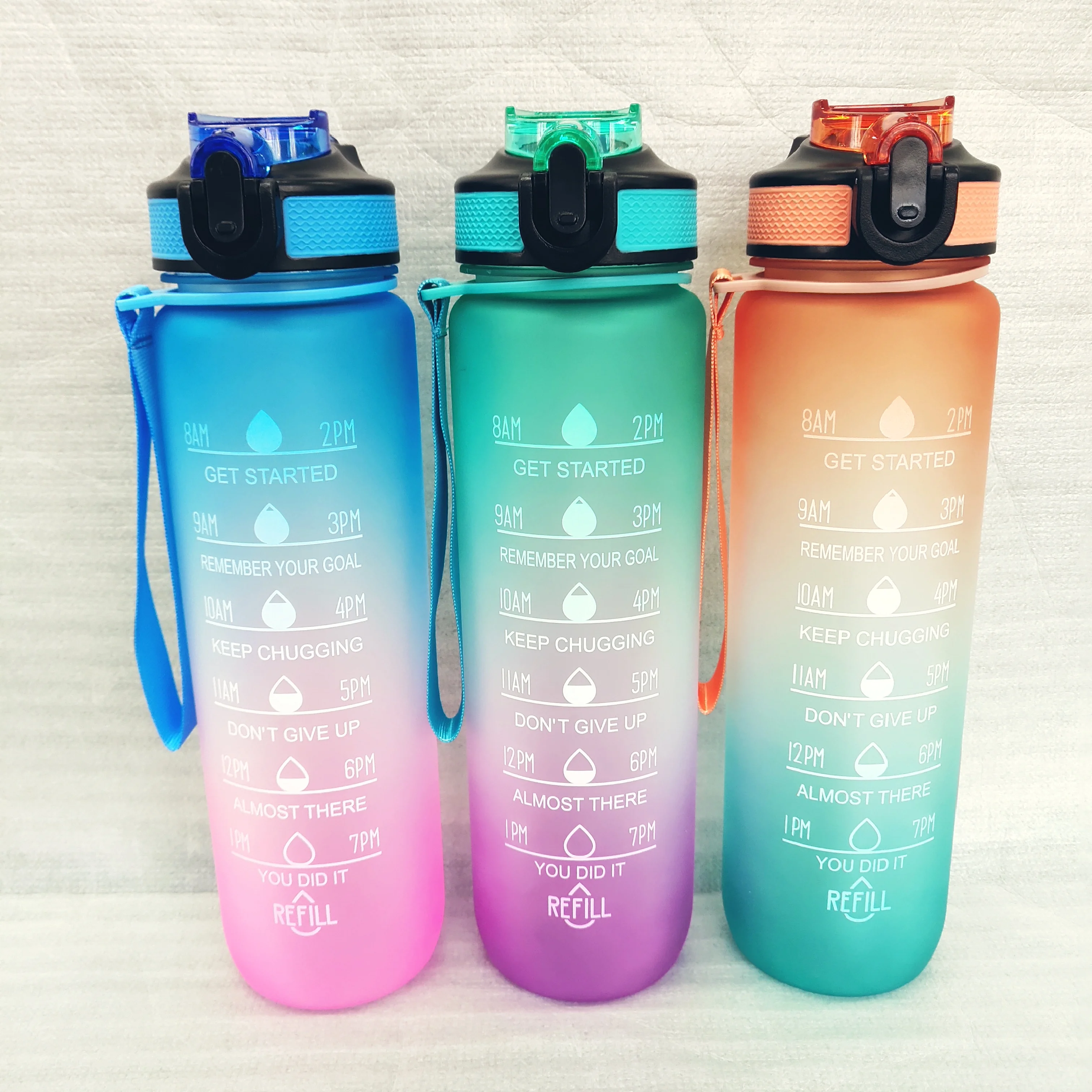 Мотивирующая бутылка для воды без бисфенола А с маркером времени и соломинкой-64 унции не содержит Бисфенол многоразовая матовая большая Спортивная