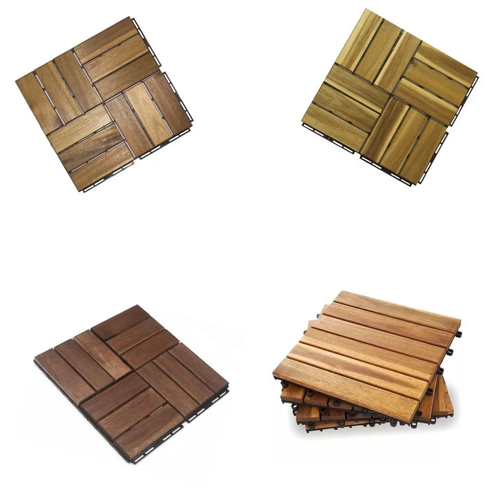 Acacia Wood Interlocking Deck Tiles, Plastic wood composite interlock deck tile or Plastic Decking Flooring Tiles B6361