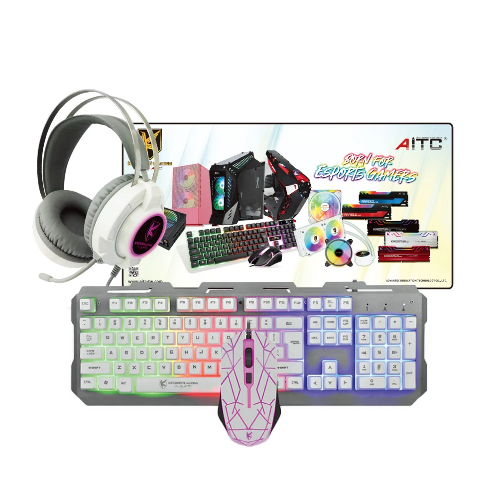  RGB подсветка 4 в 1 клавиатура мышь гарнитура коврик для мыши игровой