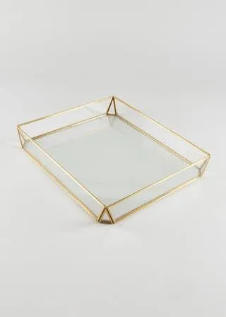 Well Selling Glass Serving Tray With Brass Handles Wedding Decoration Mirror Trays Luxury Charm Glass For Hotels & Homes Vanity