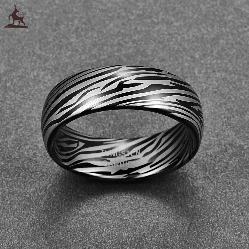 size 7-12 Width 8mm Dome Damascus Tungsten carbide Ring gift for women men jewelry T095R