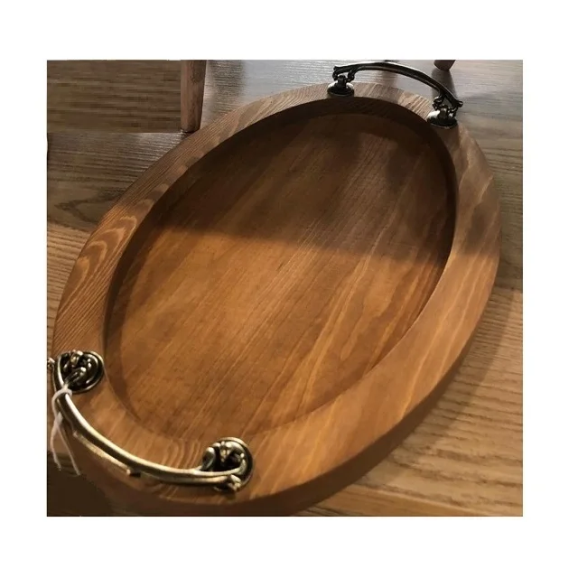 Деревянный сервировочный поднос из акации и манго 2 разных размера коричневый цвет деревянный с латунными золотистыми ручками