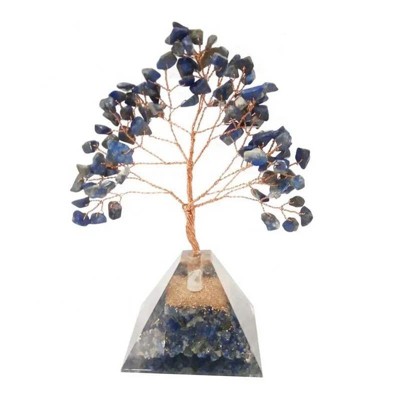 Lapis lazuli  gemstone trees with orgone pyramid base  for home decoration | crystal bonsai tree | crystal healing trees
