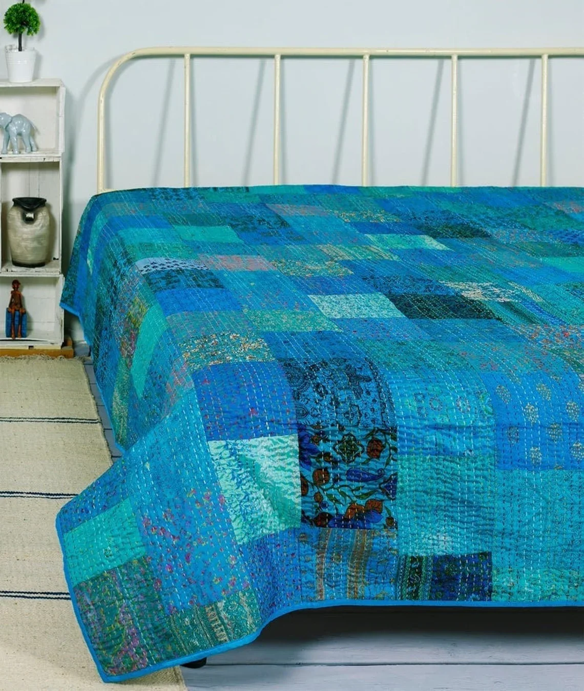 indian handmade modern kantha summer used patchwork quilted bedspreads