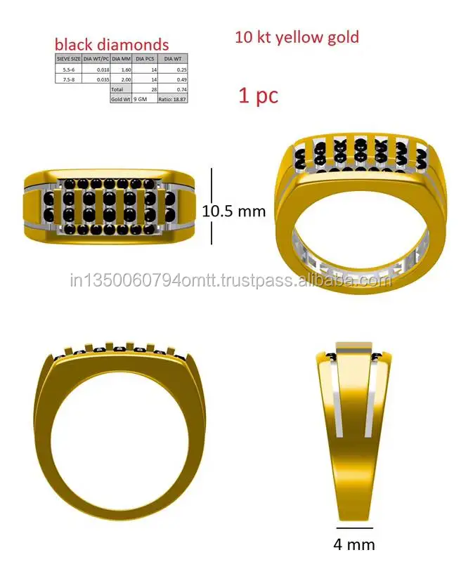 
New design 9 gram 10kt yellow gold black diamond custom ring for men 