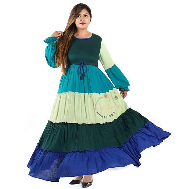 Women Casual Multicolor Solid Dye Pattern Empire Waistline Long Sleeves Collarless Dress Maxi Standard Rayon OEM Azo Free