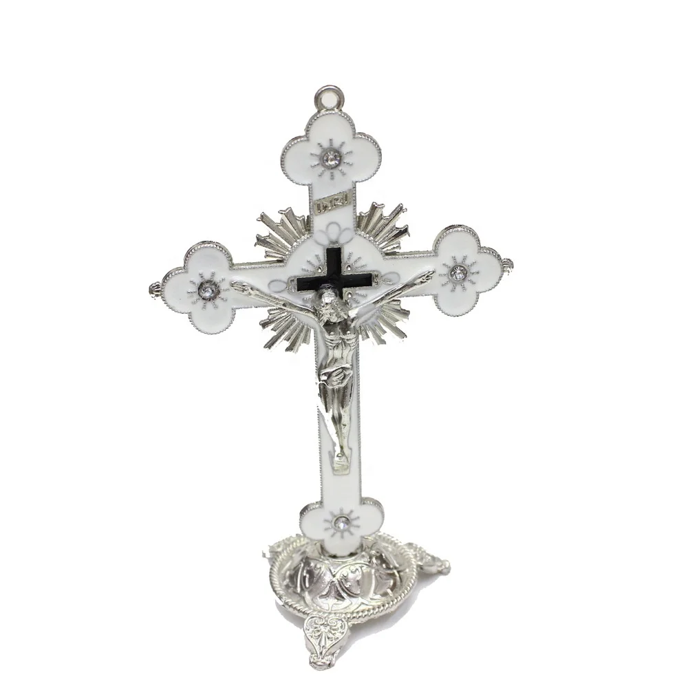 mini Plum shape metal standing cross Jesus Christ church decoration crucifix