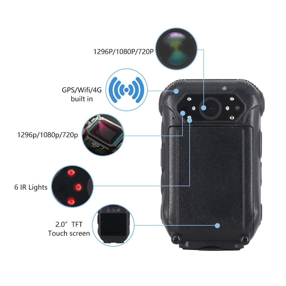 JOVE 4G Wifi GPS Touch Screen 1080P IR Night Vision Waterproof Body Worn Camera