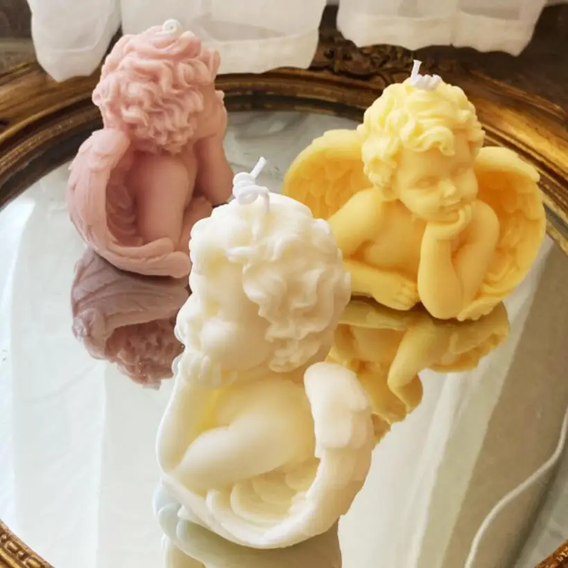 
3D Baby Angel with Wings Candle Mold 9.3x8x5.8cm For Plaster Statue Decorating Soap Polymer Clay, Cement, Concrete Tool 