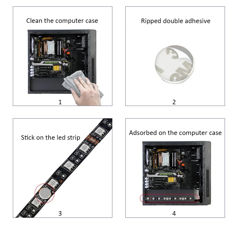 Magnetic RGB LED Strip Light Full Kit for PC Computer Case, SATA power supply interface,Fixed by Magnet,Remote Control Color
