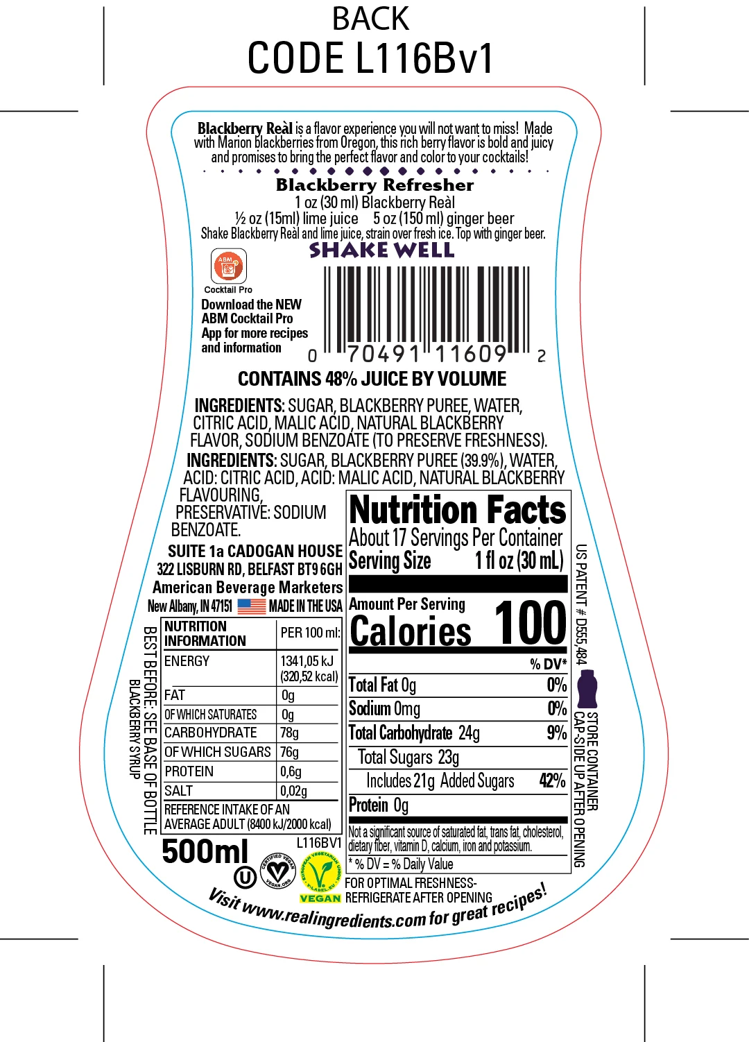  Blackberry Real-16 9 Fl. Унция. Готовые к использованию безалкогольных коктейль ингредиент