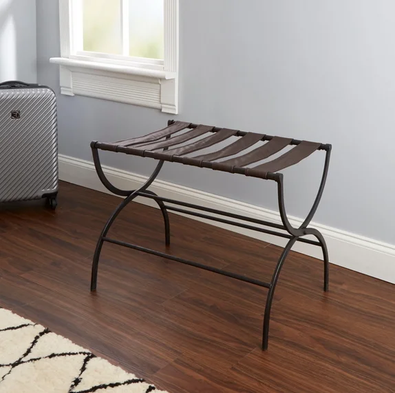 Retro Vintage Baggage Hotel Bedroom Furniture Suitcase Stand Rack Heavy Duty Holder Folding Luggage Rack in Iron Black Finishing