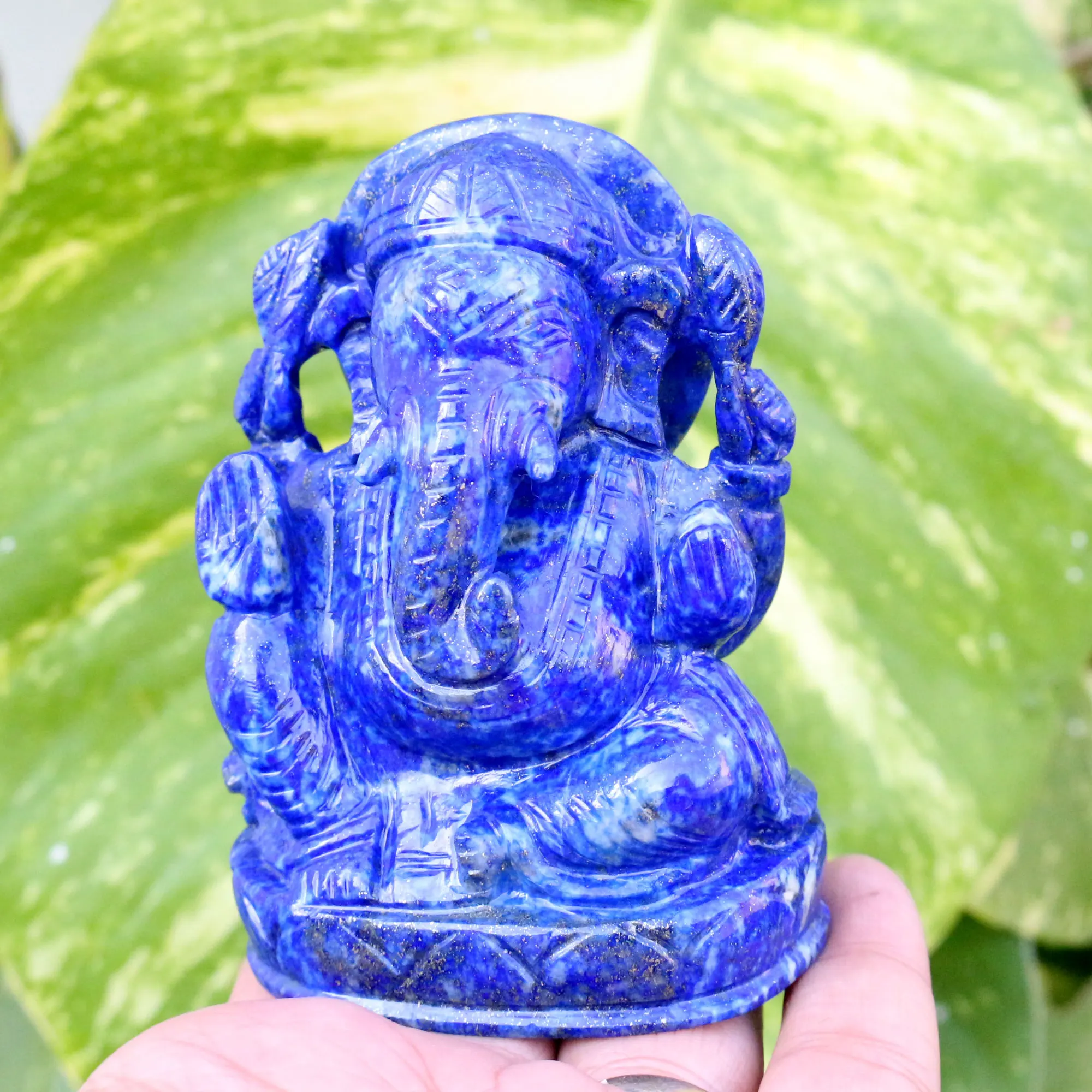 Lapis Lazuli Ganesha Hindu god Figurine Elephant god Hand Carving Semi Precious Gemstone Figure