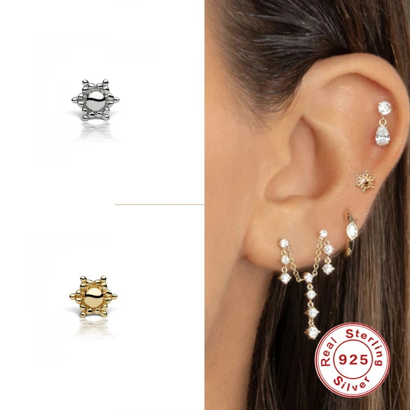 CANNER 2021 New Design Wholesale S925 Sterling Silver Sun Shaped Piercing Earrings For Woman