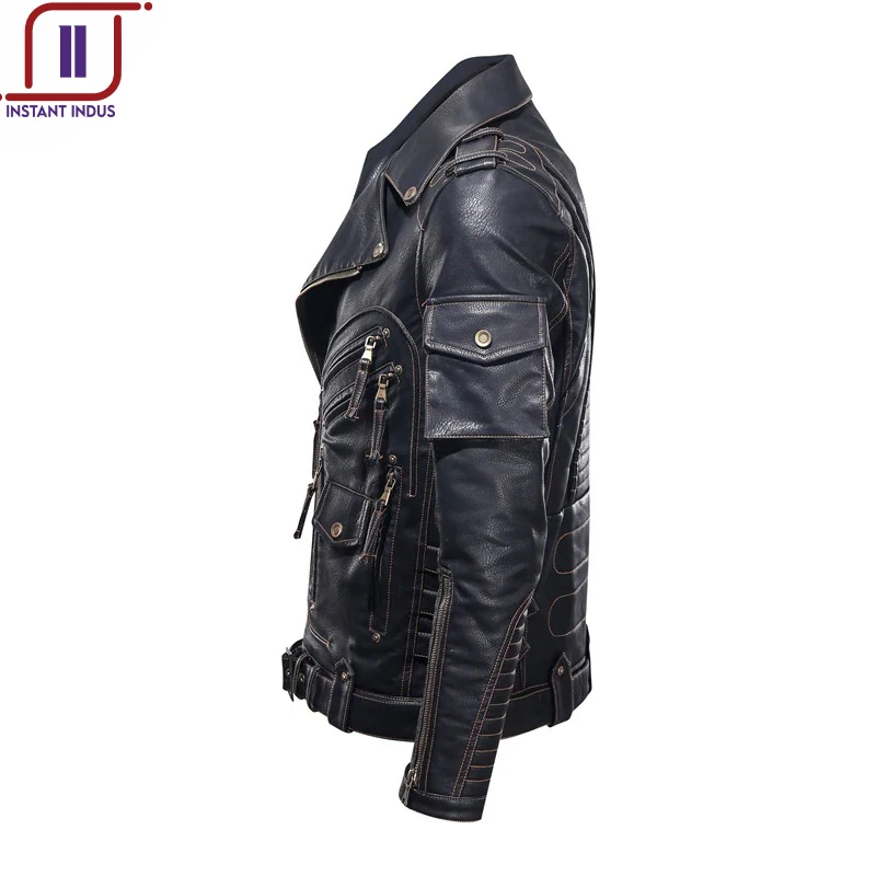 Winter Mens Leather Jacket Men Fashion Motorcycle PU Leather Jacket Cool Zipper Pockets Leather Coats EU Size OEM