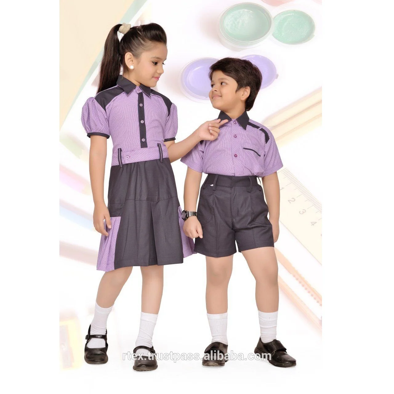 
White school uniform set for boys and girls of all ages with school logo - S37 