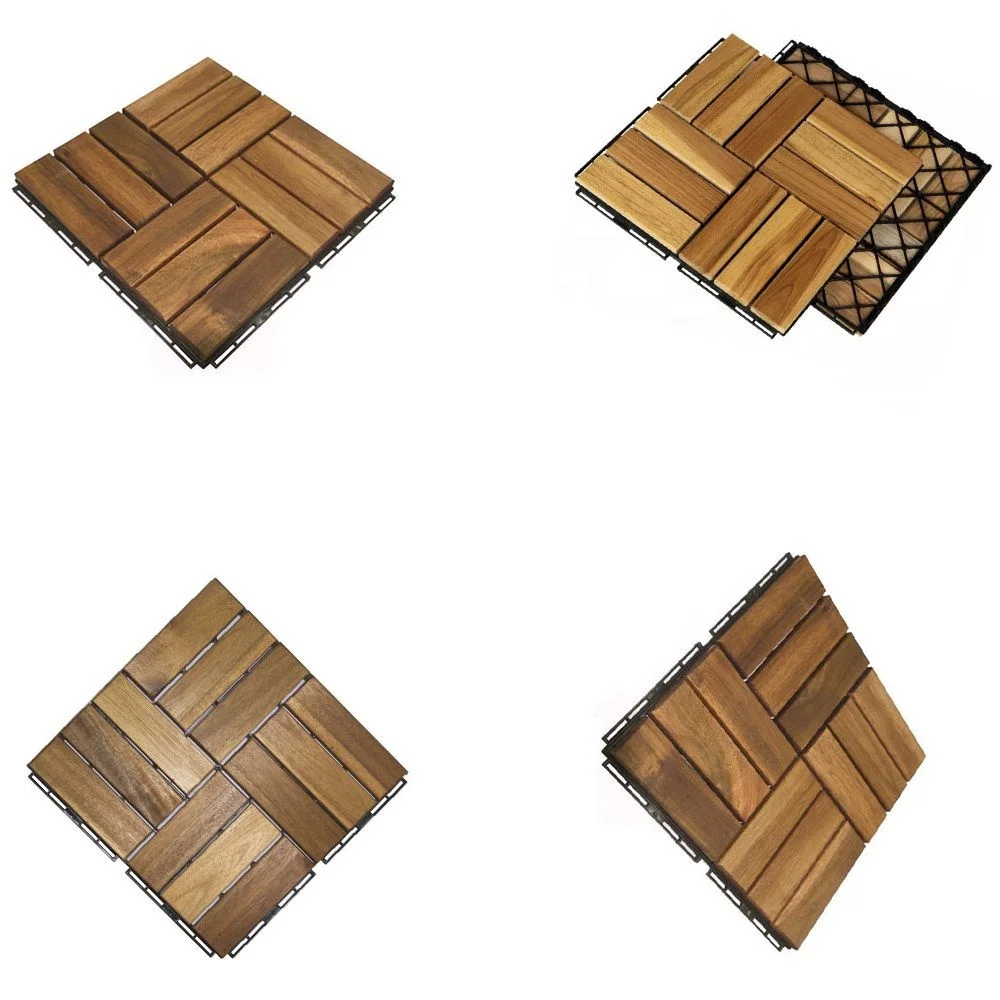 B4618 Acacia Wood Interlocking Deck Tiles, Plastic wood composite interlock deck tile or Plastic Decking Flooring Tiles