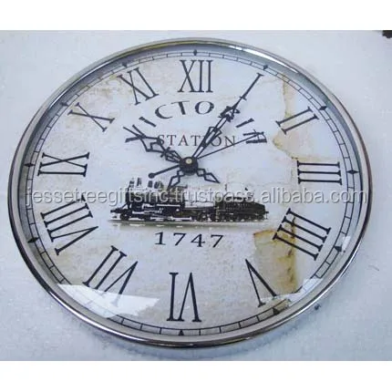 Metal Wall Mounted Analog Station Roman Clock With Black Spray Paint Finishing Round Shape Premium Quality For Home Decoration