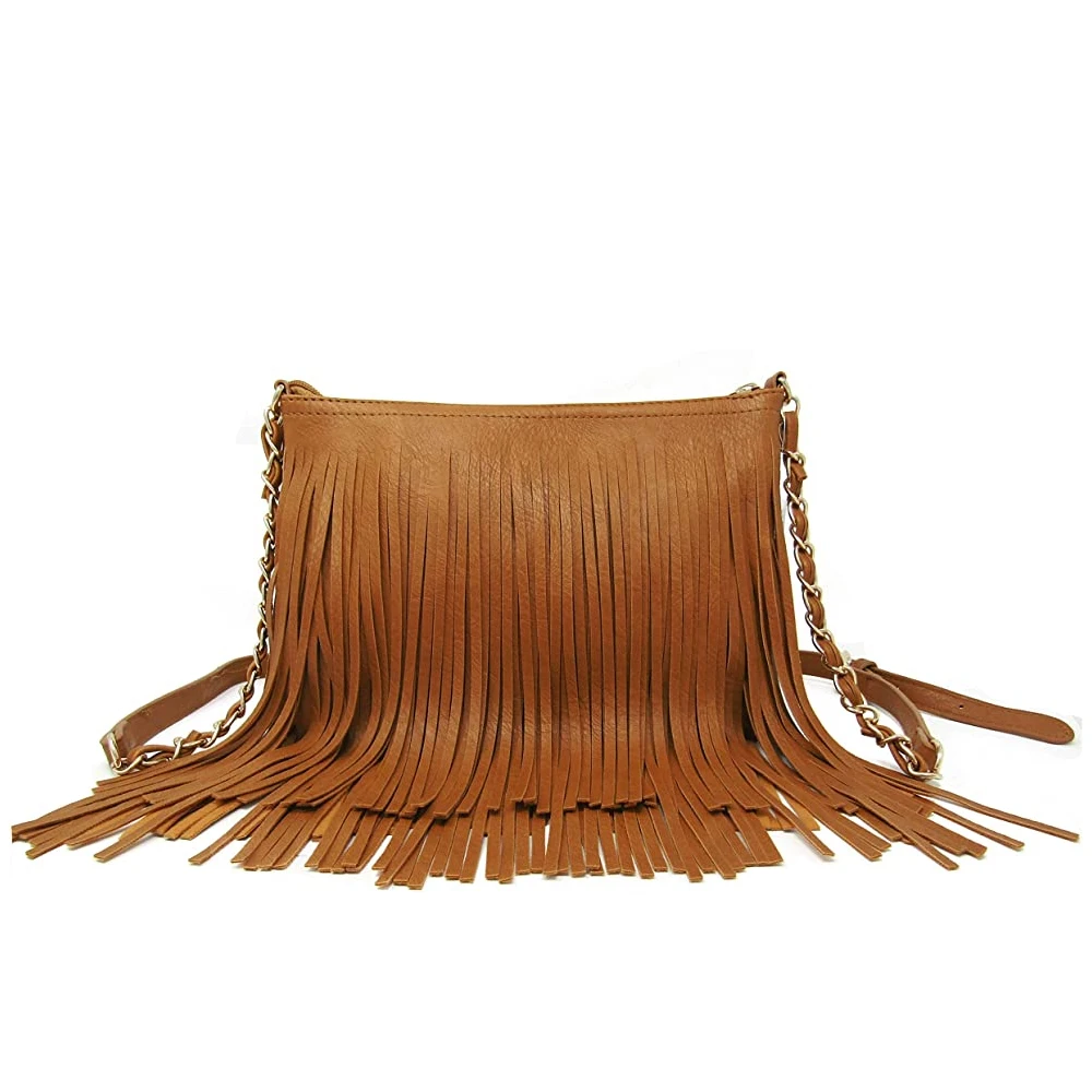 Wholesale High Quality Fashion Women Tassels Saddle Bag Genuine Leather Cross Body Bag with OEM Services
