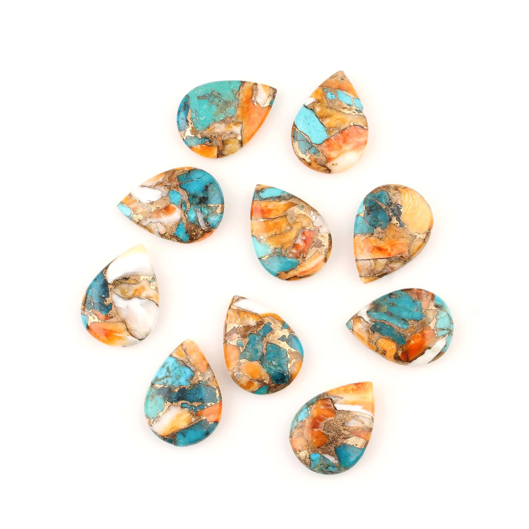 High Quality Natural 12x16mm Pear Shape Spiny Oyster Copper Kingman Turquoise Gemstone Jewelry Making Calibrated Loose Stones