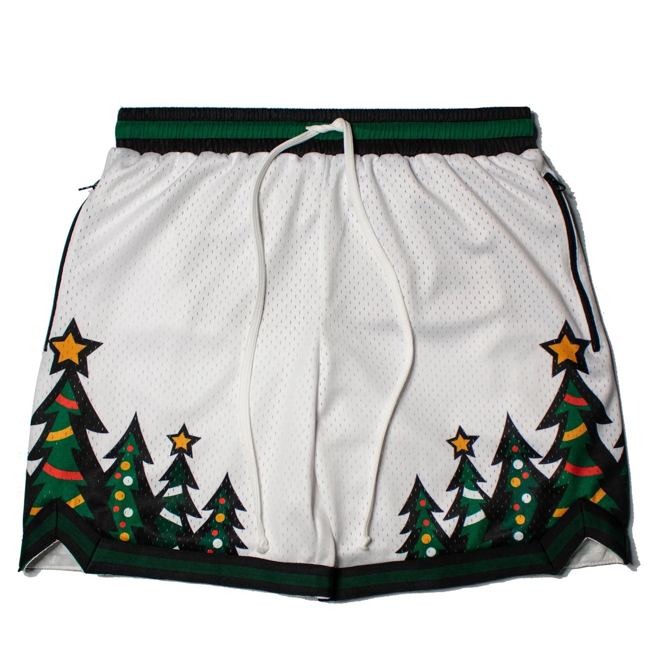 Custom designs embroidery logo mens basketball shorts with side 2 zipper pockets high quality mesh shorts