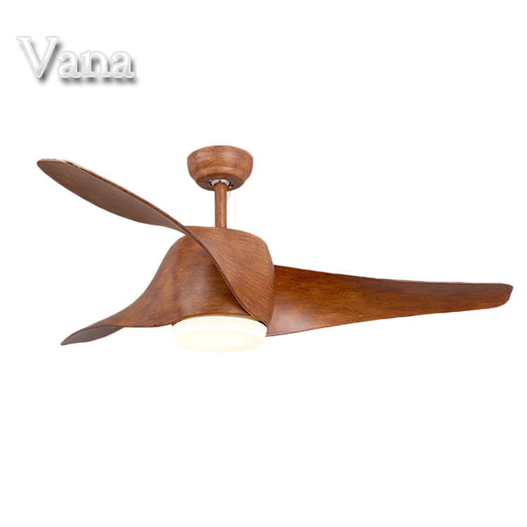 Indoor Lighting Distressed Koa Finish 3 Curved Blades bldc Ceiling Fans with Led Lights Remote control