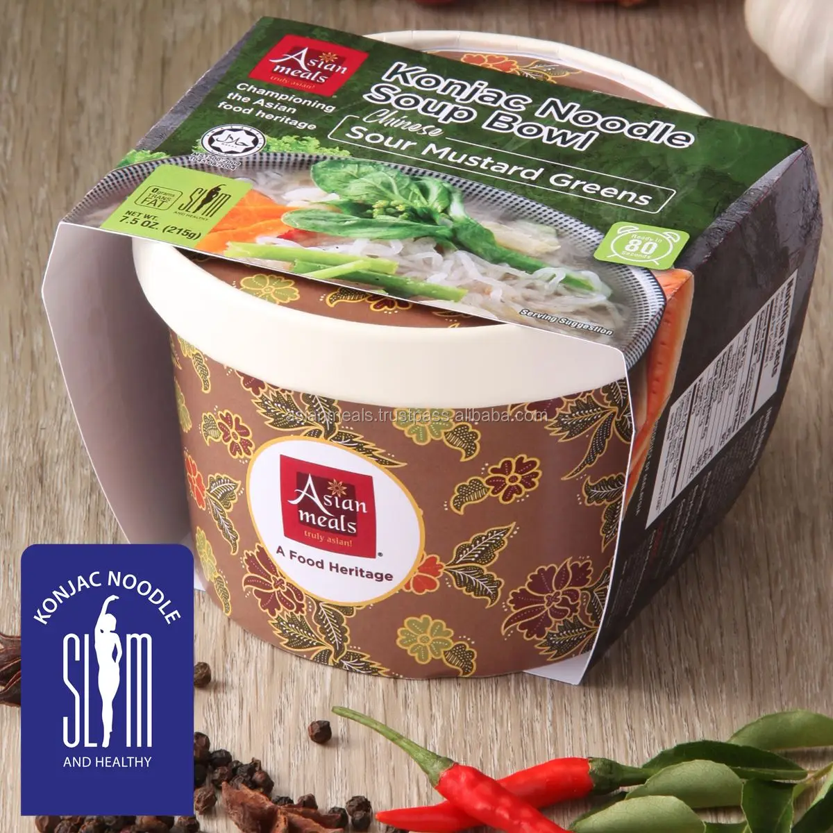 Оптовая продажа Высококачественная миска для супа из лапши Konjac Yam халяльная Малазийская китайская кислая горчица зеленая мгновенная Konnyaku