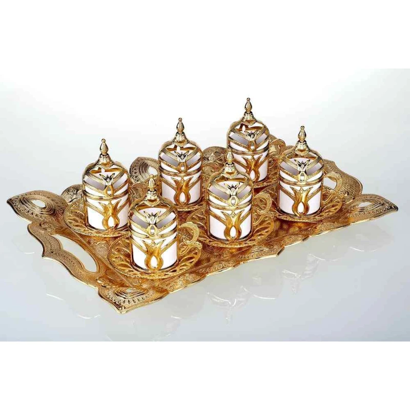 Turkish Silver Gold Ceramic Coffee Cup Set Tableware With Tray And Lids Turkish Tea Cup Coffee Mug Made in Turkey For Gift