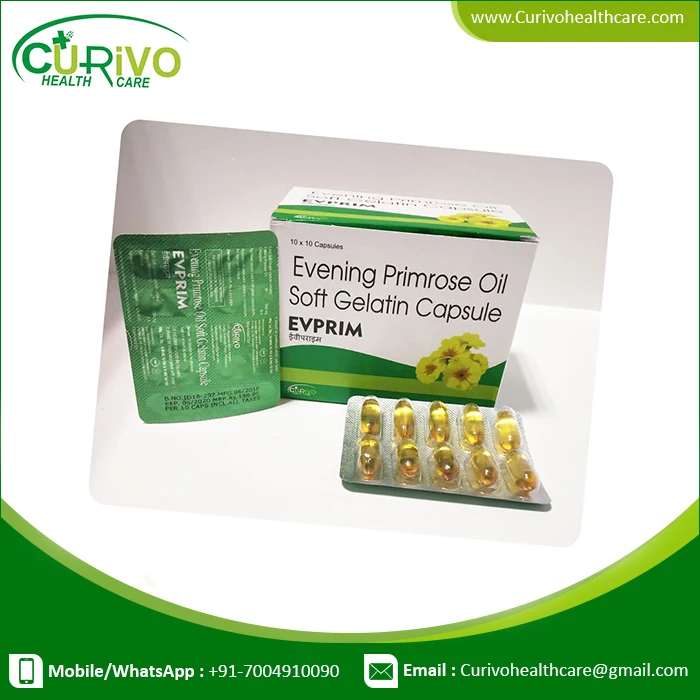 
Evening Primrose Oil, Gamma Linolenic Acid and vitamin E softgel capsule supplier in India 
