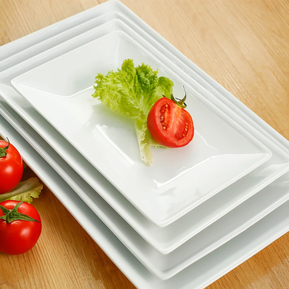 OEM [ HOT PRODUCT] Plain white long rectangle dessert plate made in Viet Nam for restaurant