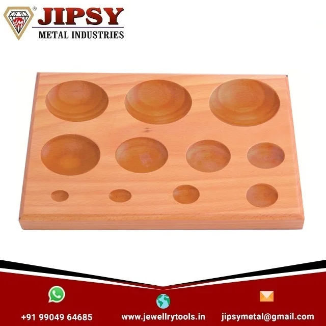 Wooden Pear Shaped Non Marring Dapping Doming plates Block with 11 Cavity Jewelry Making Metal Forming Shaping Tool