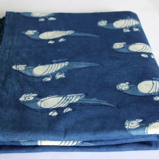 Animal Print Indigo Blue Fabric Eco Friendly Natural Hand Dyed Cotton