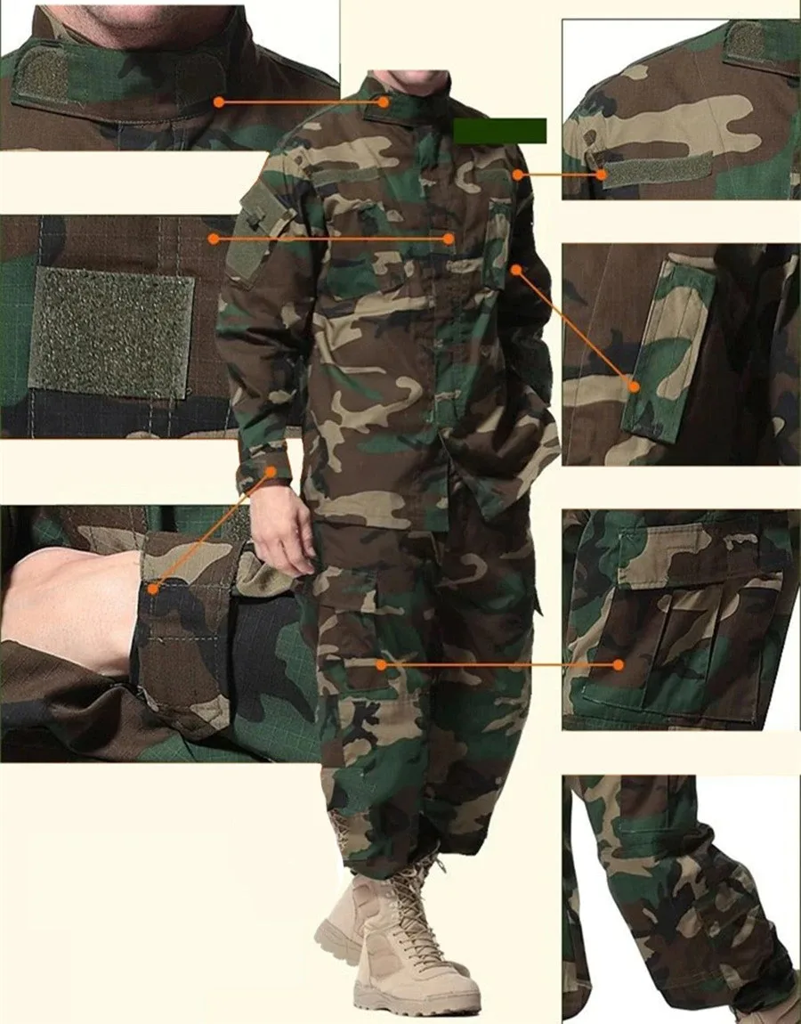 
Men Military Uniform Airsoft Camouflage Tactical Suit Camping Army Special Forces Combat Jcckets Pants Militar Soldier Clothes 