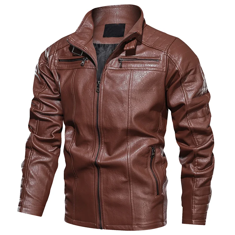
2020 New Black PU Leather Jacket Plus Size Faux Leather Jacket Custom Design Wholesale Brown Leather Coat for Big and Tall Men 