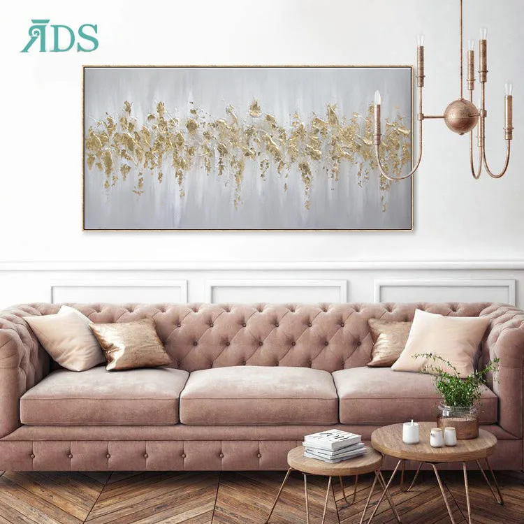 
Handpainted Oil Paintings Glitter Gold Foil Art Large Abstract Canvas Painting 