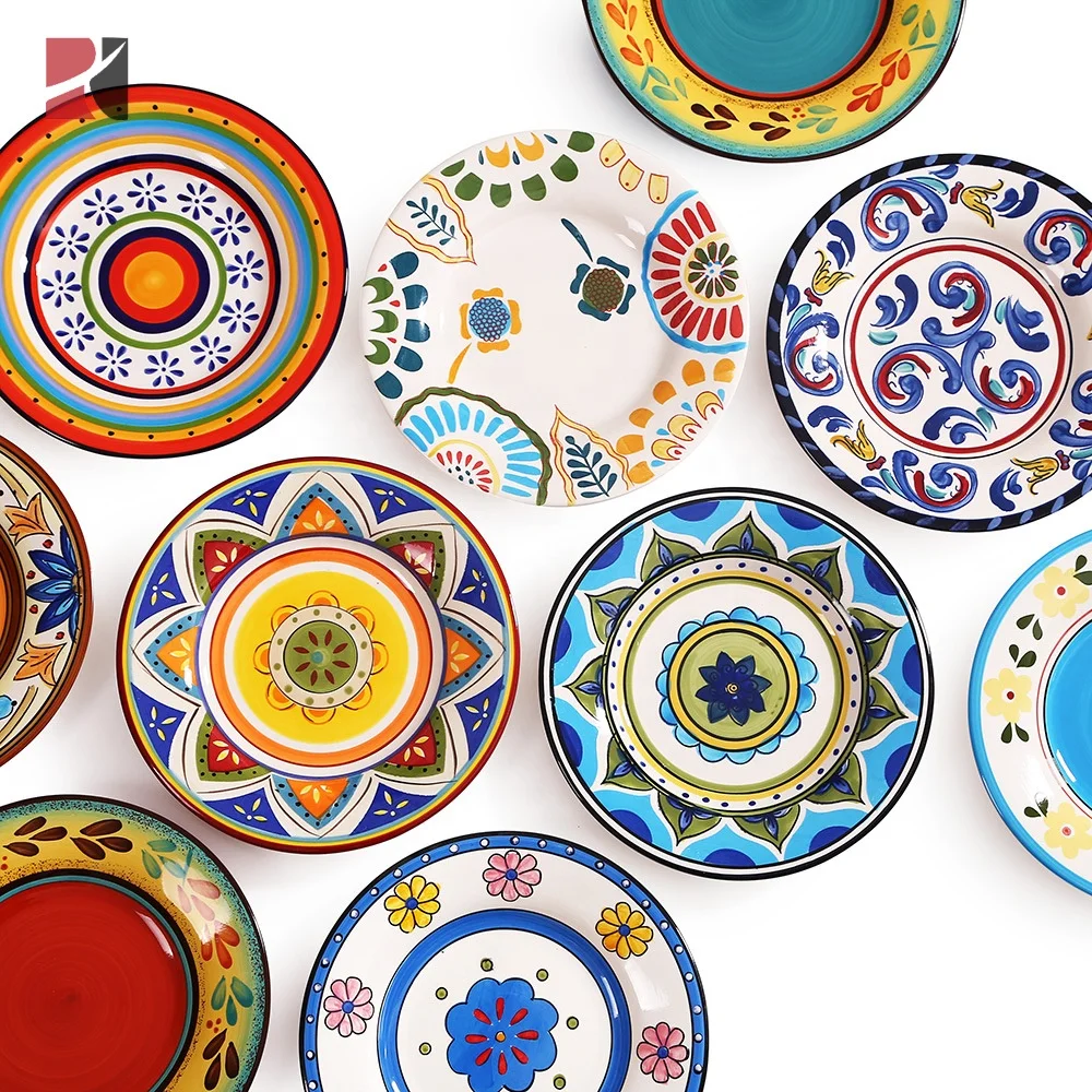 Hand Painting Colorful Sunflower Pattern Bone China Round Pakistan Style Dinner Plates Sets